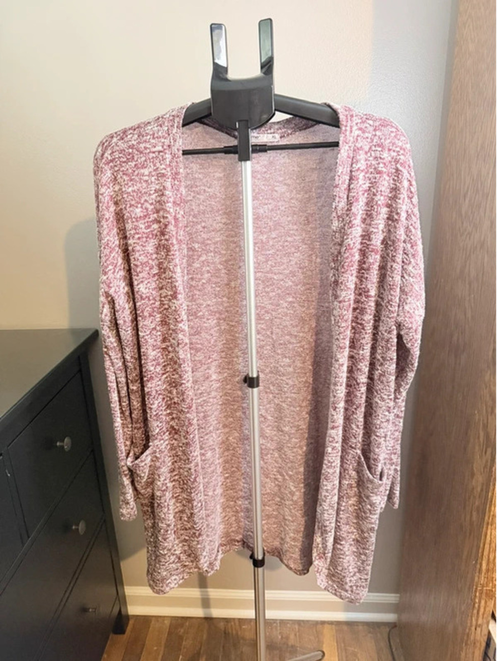 Femme by Tresics XL Burgundy Marled Long Open Cardigan with Pockets